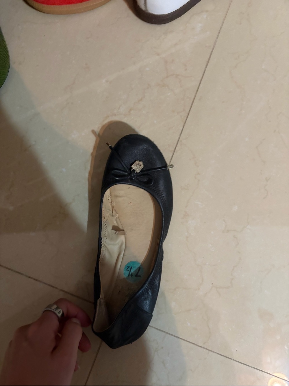 Vince Camuto Black Leather Ballet Flat with Bow Accent